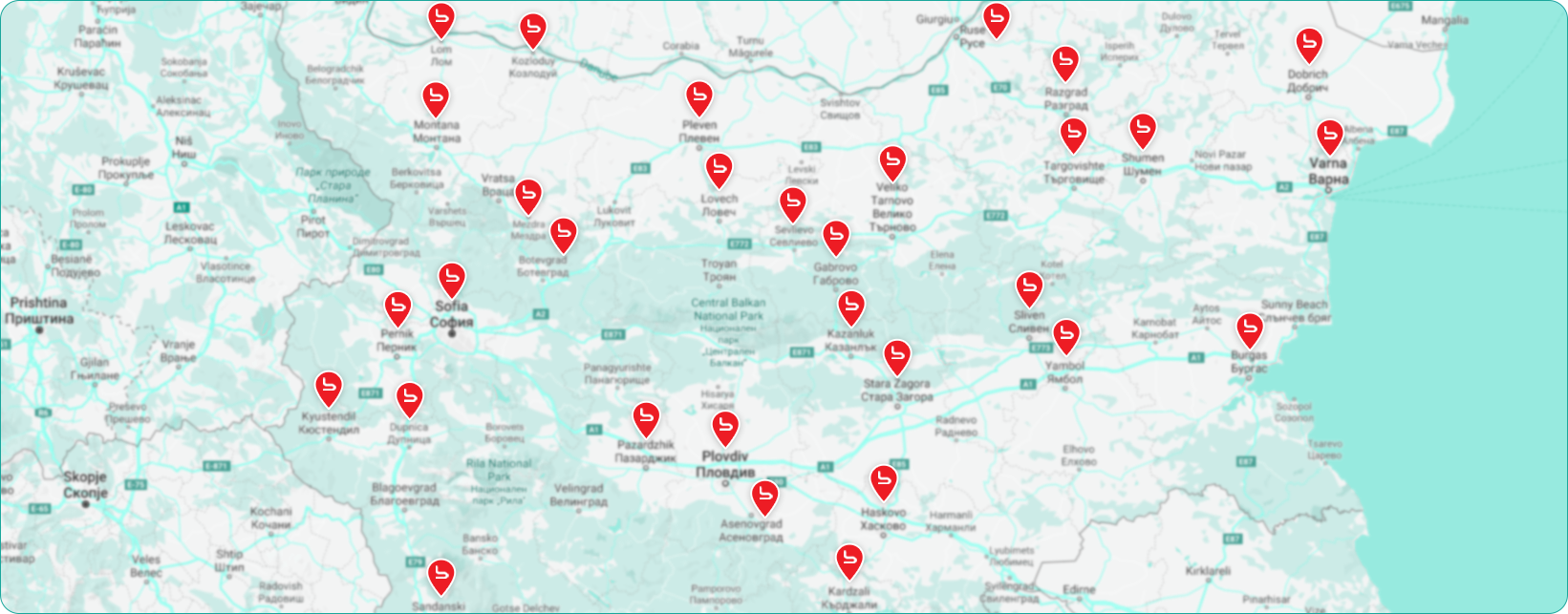 Карта с обекти на ЗД "БУЛ ИНС"